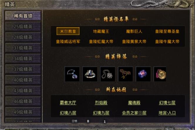 传奇好sf各阶精英怪名单参考